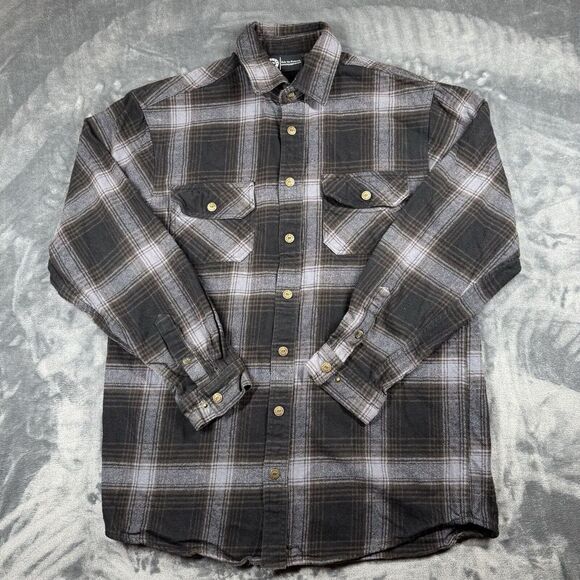 Other - Polar King‎ by Key Men's Flannel Shirt Size LT Gray Snap Button Plaid Work Wear